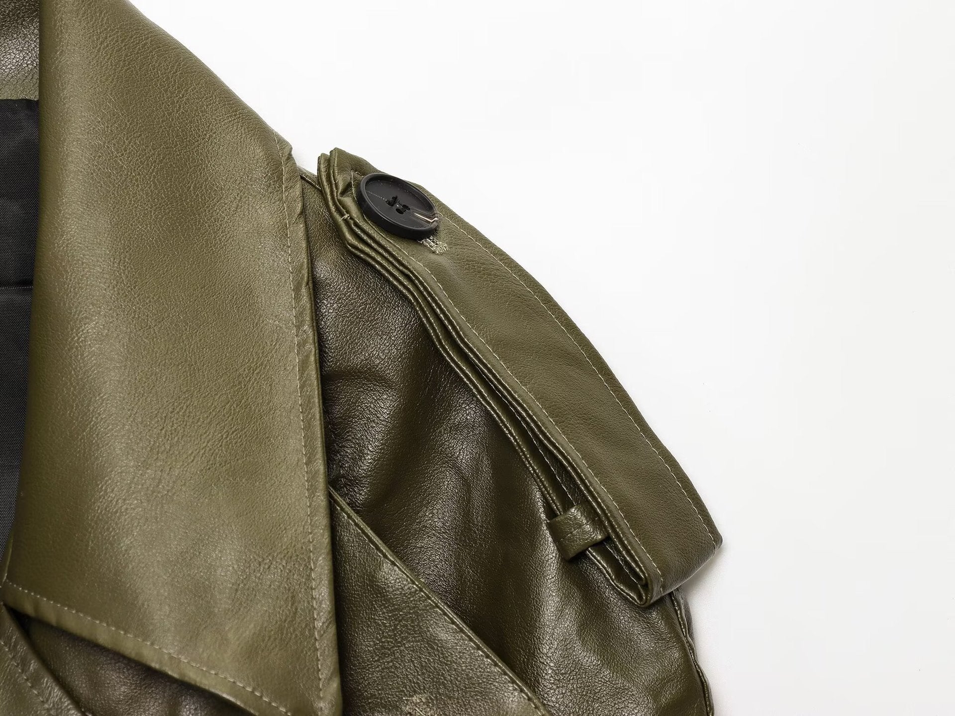 Kurze Motorradjacke Damen | PU-Lederjacke in Khaki