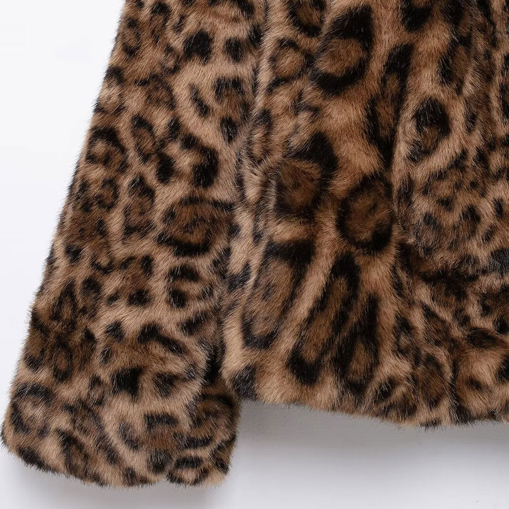 Leopard Kunstfelljacke Damen | Trendige Herbst & Winter Jacke