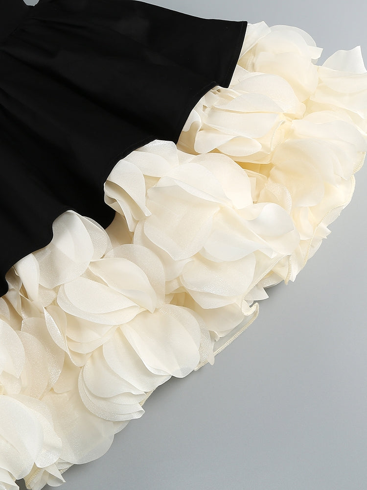 Rüschen Minikleid Damen | Zweifarbiges Abendkleid Schwarz-Creme