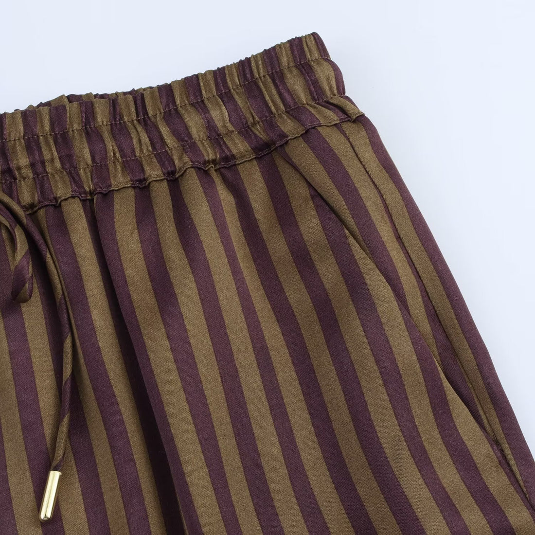 Gestreiftes Set Damen | Zweiteiliges Hemd & Hose Braun