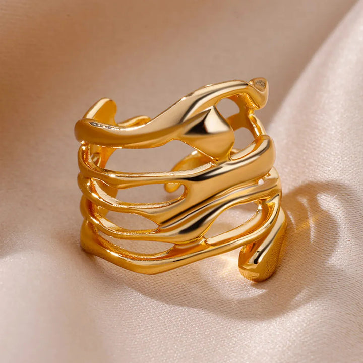 Breiter, verstellbarer Edelstahlring in Gold & Silber