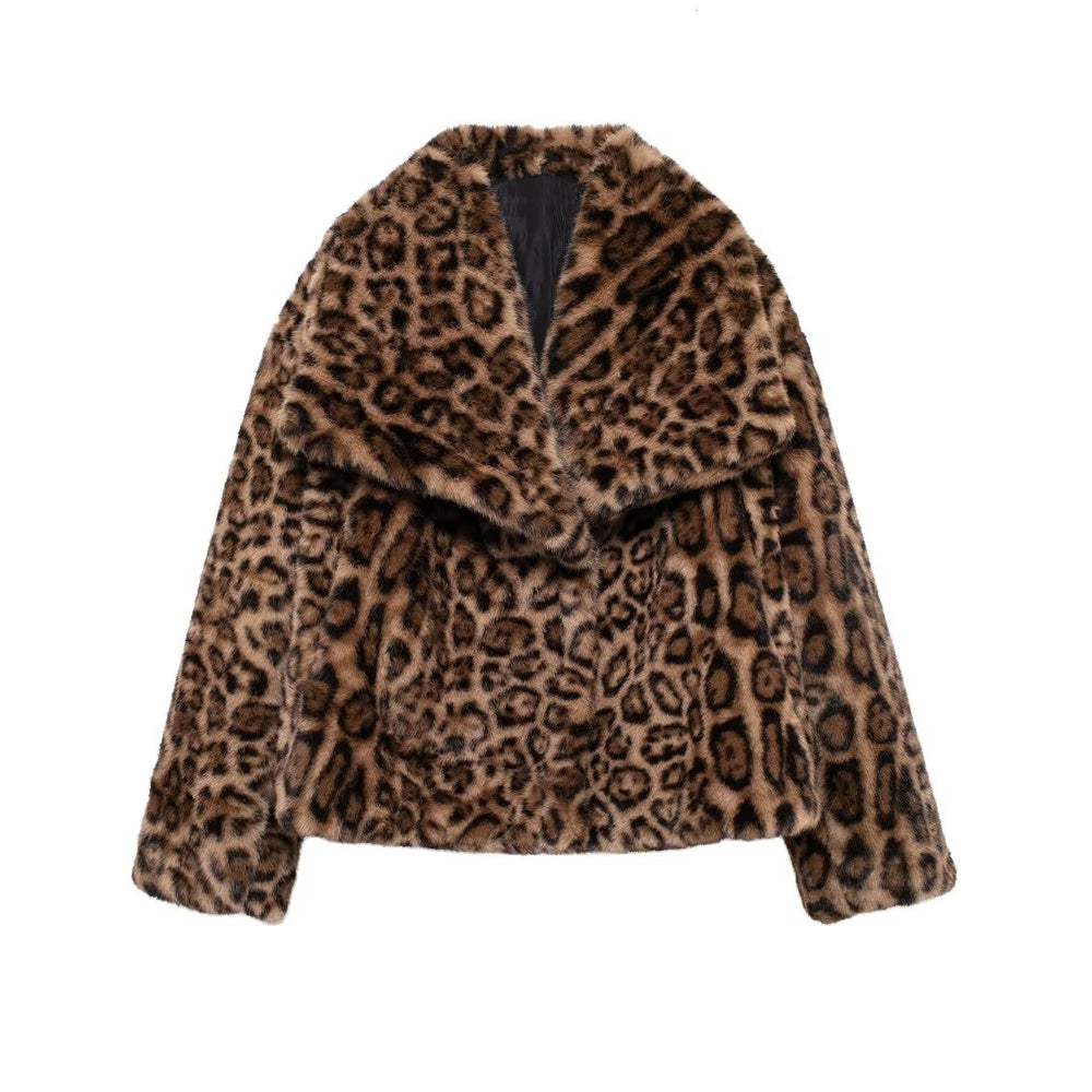 Leopard Kunstfelljacke Damen | Trendige Herbst & Winter Jacke