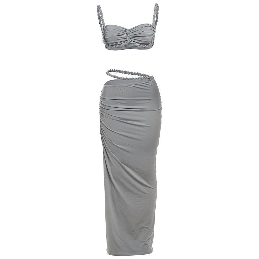 Gerüschtes Zweiteiler-Set mit Crop Top und Maxirock