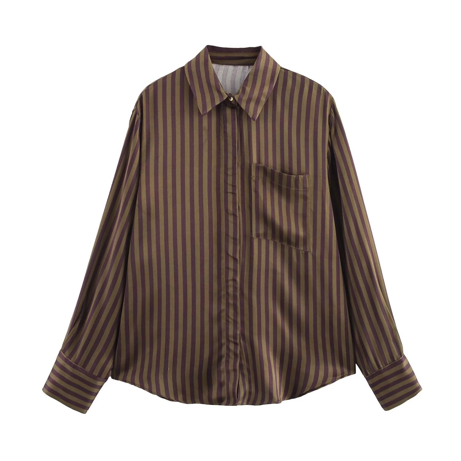 Gestreiftes Set Damen | Zweiteiliges Hemd & Hose Braun