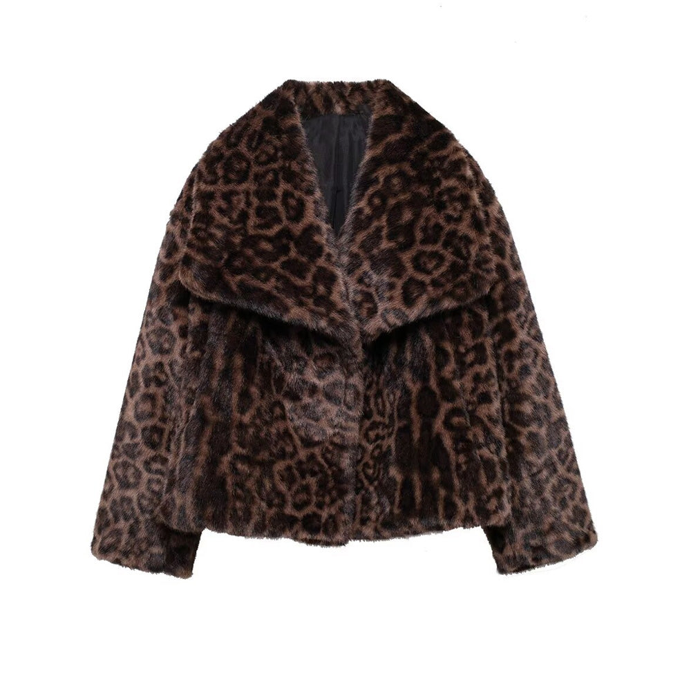 Leopard Kunstfelljacke Damen | Trendige Herbst & Winter Jacke