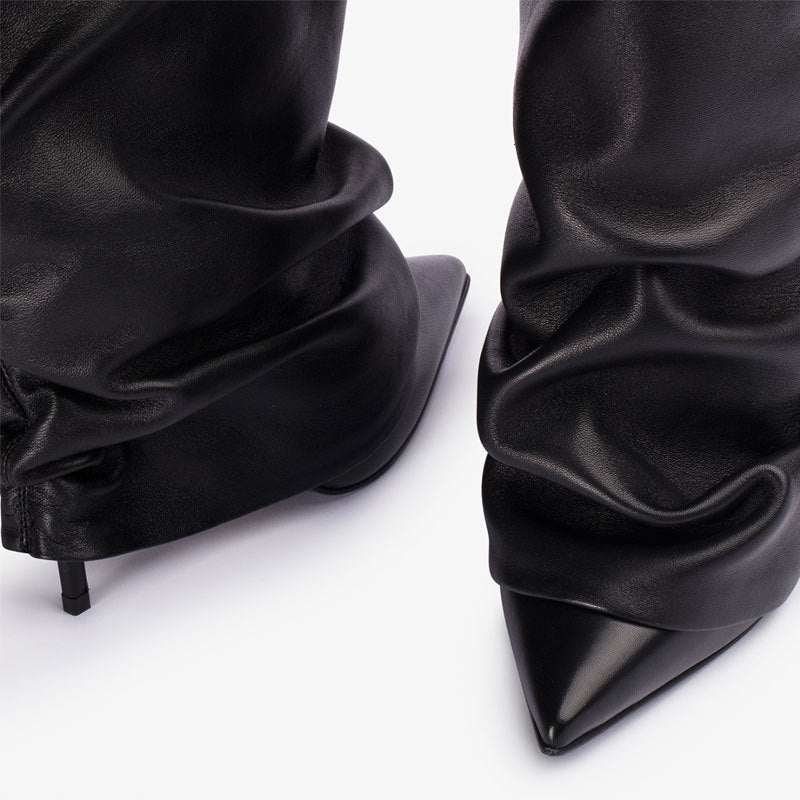 Kniehohe Stiefel Damen | Braun & Schwarz mit hohem Absatz & Spitze