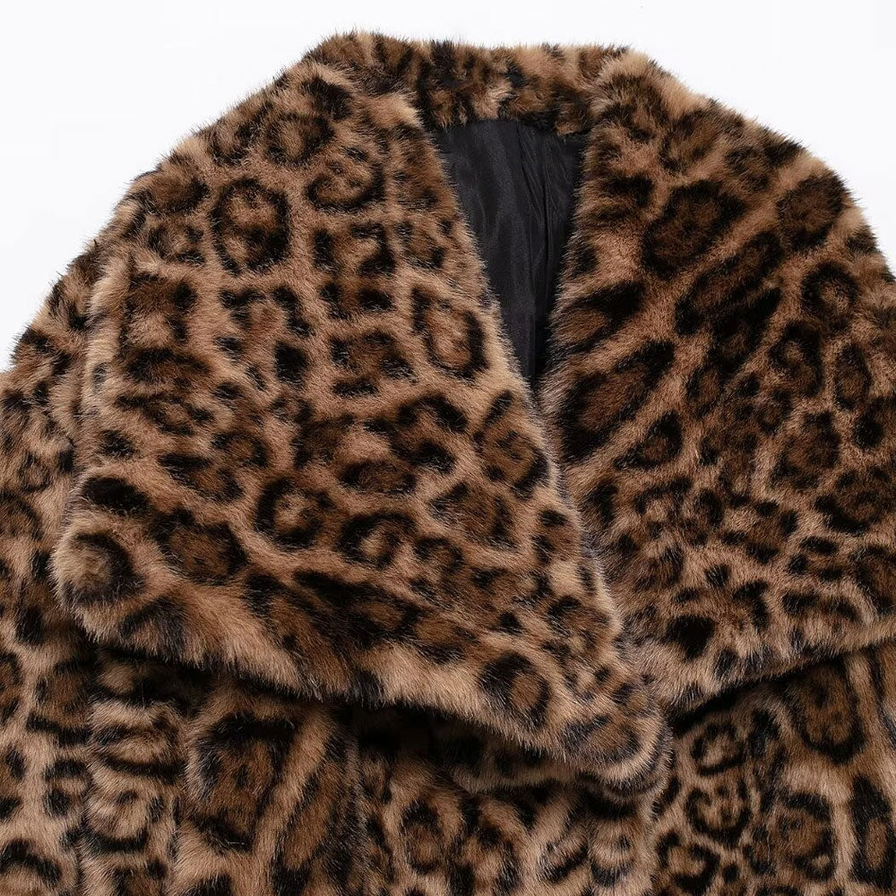 Leopard Kunstfelljacke Damen | Trendige Herbst & Winter Jacke