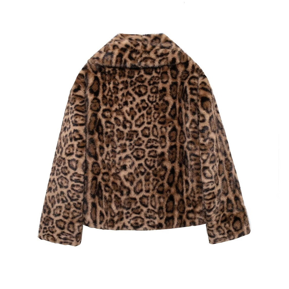 Leopard Kunstfelljacke Damen | Trendige Herbst & Winter Jacke