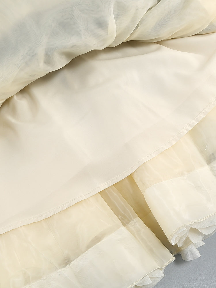 Rüschen Minikleid Damen | Zweifarbiges Abendkleid Schwarz-Creme