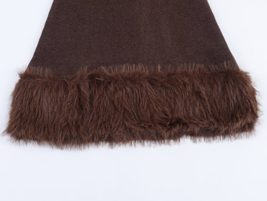 Wollkleid Damen | Elegantes Kleid mit Kunstfellsaum