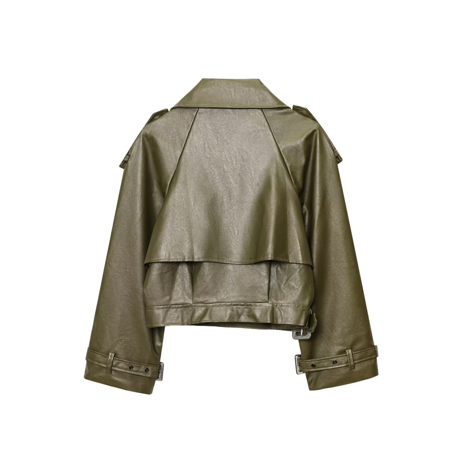 Kurze Motorradjacke Damen | PU-Lederjacke in Khaki