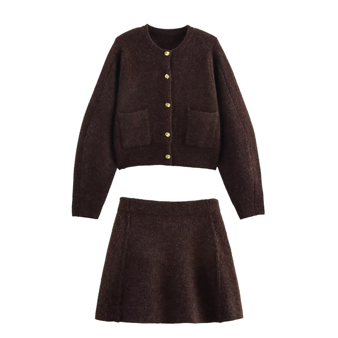 Strickset Damen | Strickjacke & A-Linien-Rock in Braun