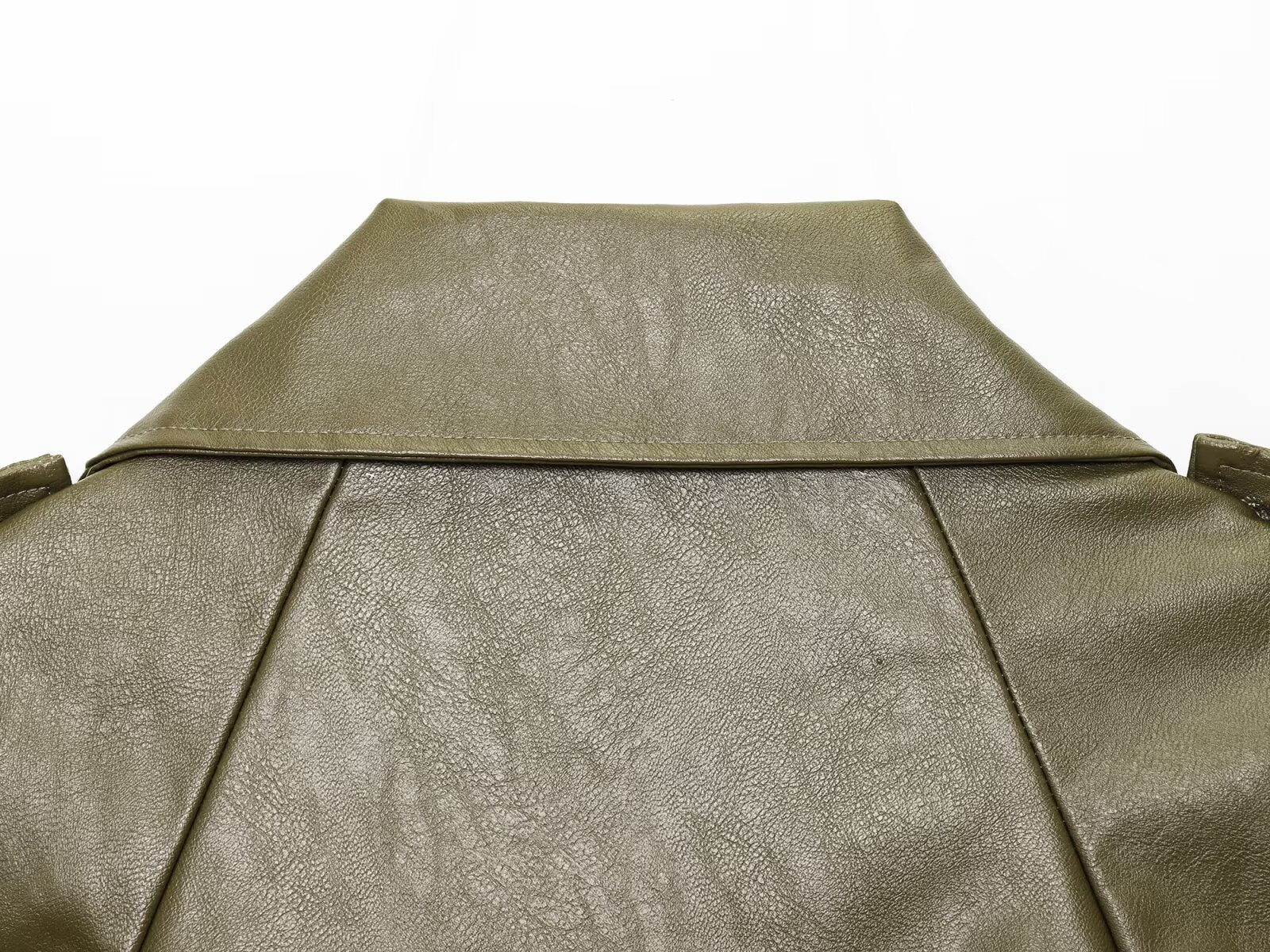 Kurze Motorradjacke Damen | PU-Lederjacke in Khaki