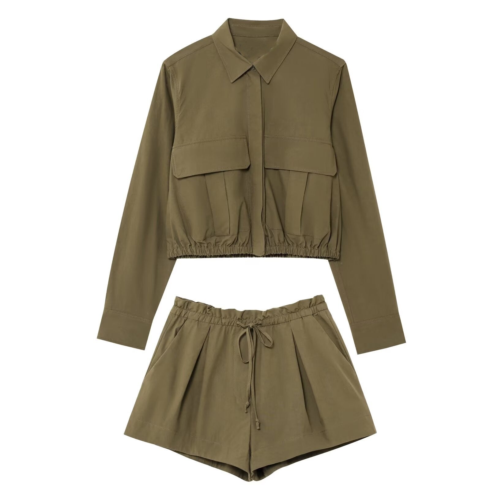 Zweiteiliges Set Damen | Kurze Jacke & Shorts in Khaki