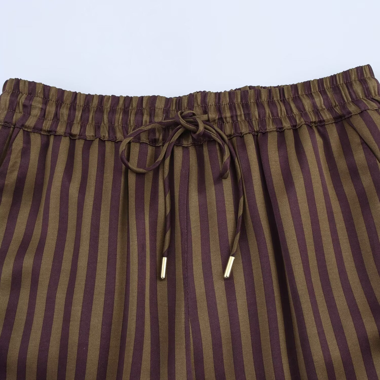 Gestreiftes Set Damen | Zweiteiliges Hemd & Hose Braun