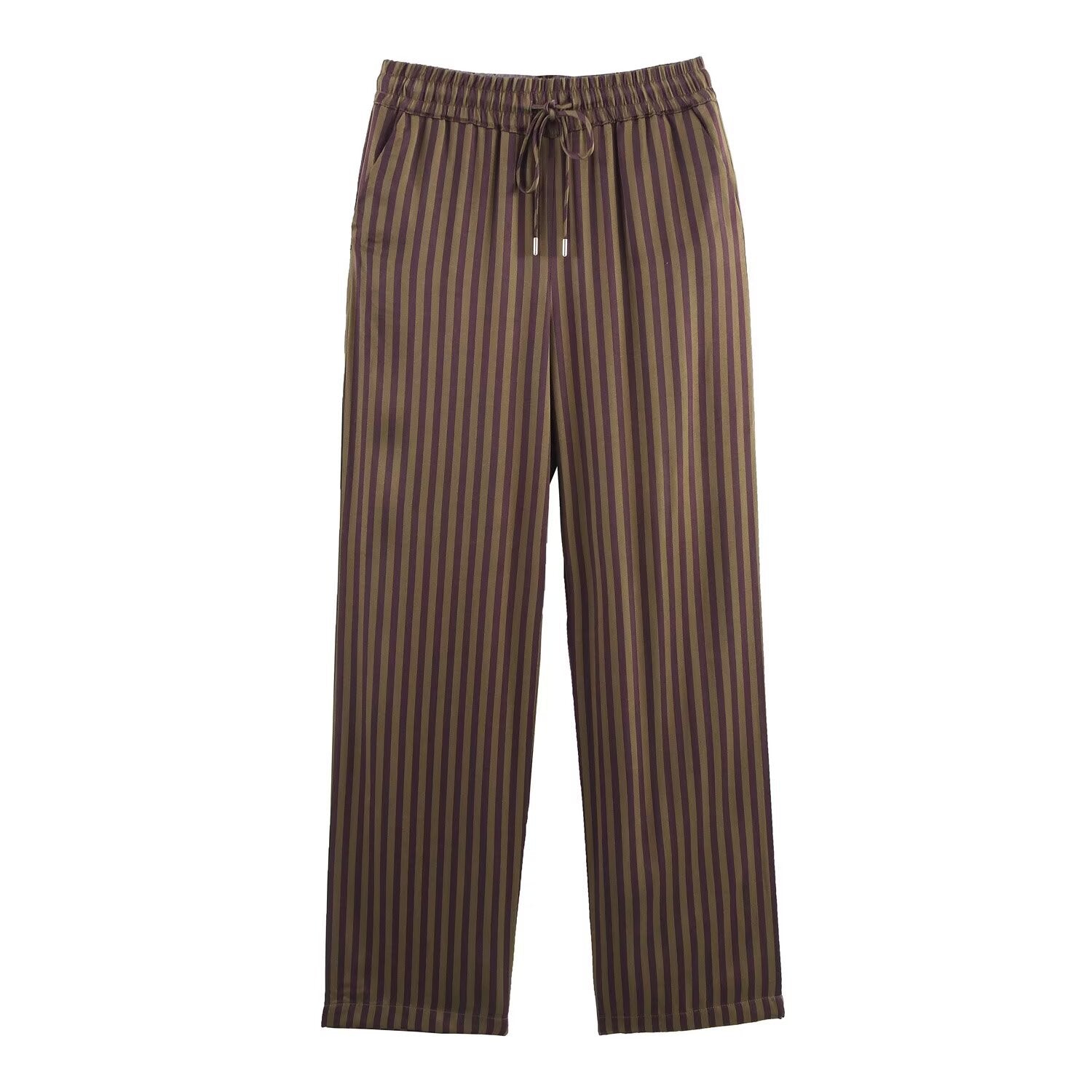 Gestreiftes Set Damen | Zweiteiliges Hemd & Hose Braun