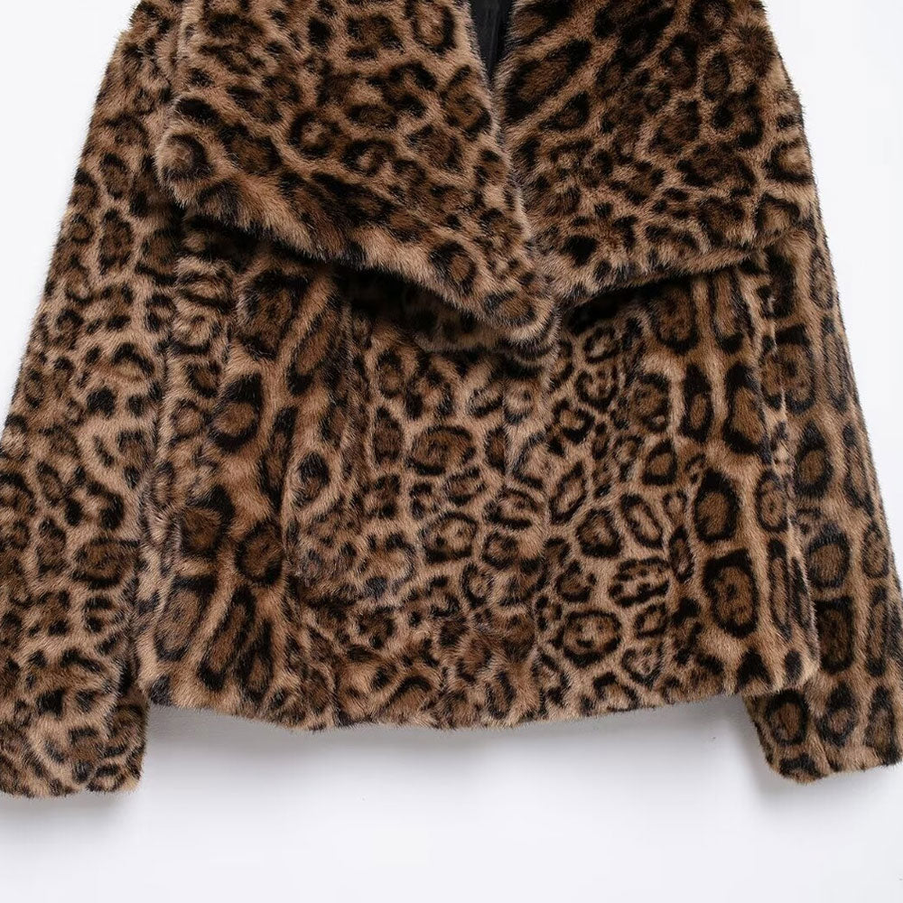Leopard Kunstfelljacke Damen | Trendige Herbst & Winter Jacke