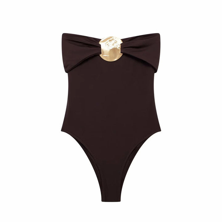 Eleganter Body Damen | Schwarz mit Gold-Brosche & Schleife