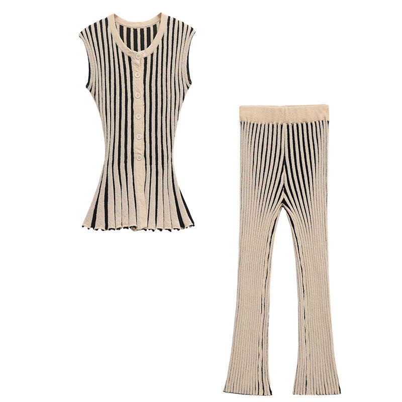 Zweiteiler-Set mit Streifen aus weichem Feinstrick
