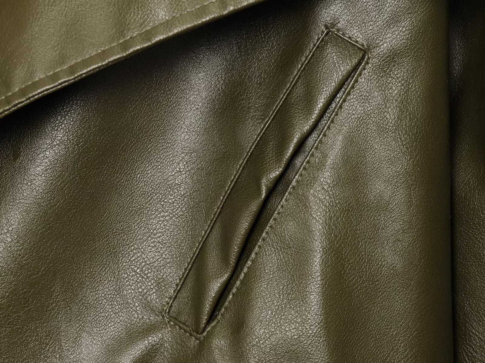 Kurze Motorradjacke Damen | PU-Lederjacke in Khaki