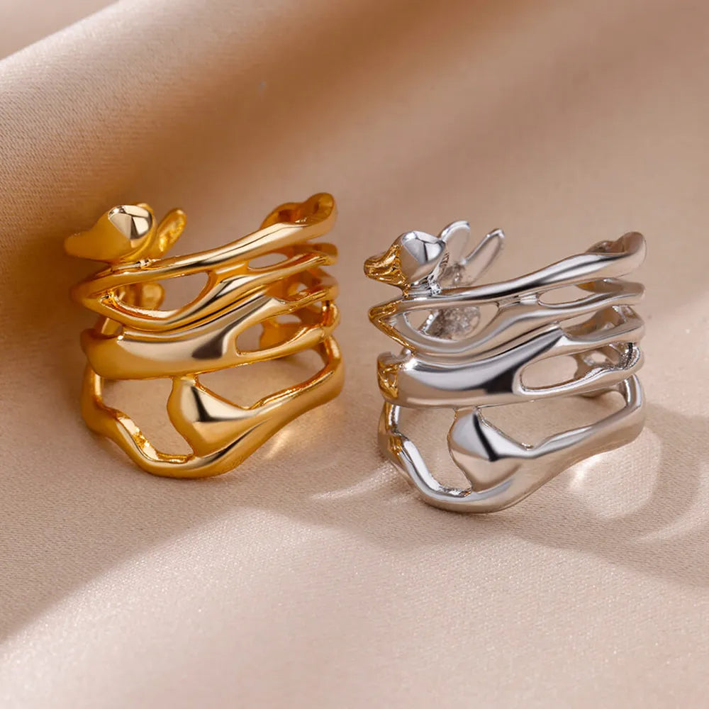 Breiter, verstellbarer Edelstahlring in Gold & Silber