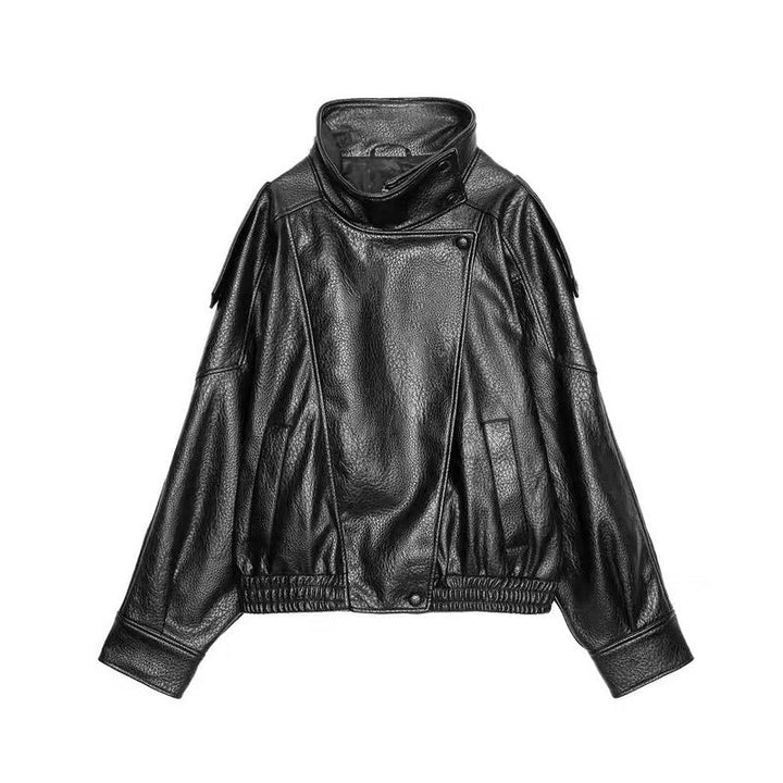 Schwarze Oversize Biker Jacket | Motor Lederjacke Damen