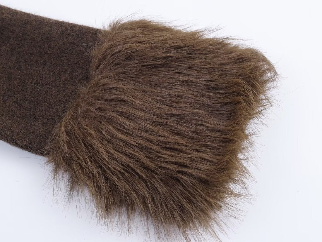 Wollkleid Damen | Elegantes Kleid mit Kunstfellsaum