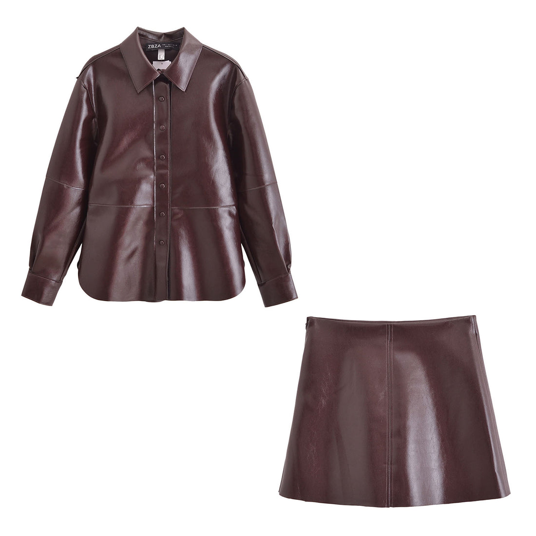 Stylisches Damen Rock-Set aus Kunstleder | Zweiteilig Jacke & Minirock