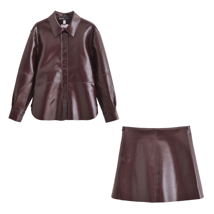 Stylisches Damen Rock-Set aus Kunstleder | Zweiteilig Jacke & Minirock