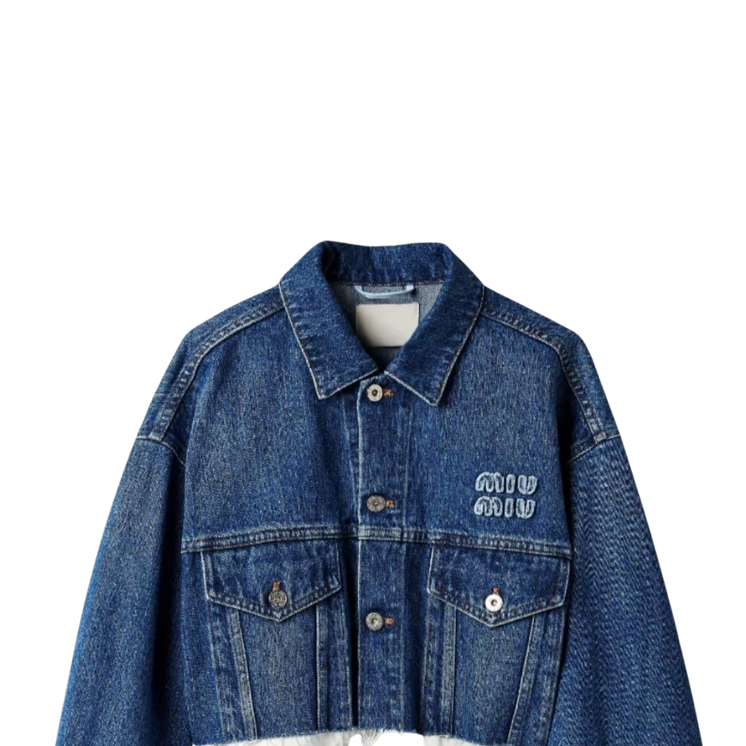 Kurze Jeansjacke Damen | Cropped Denim mit Logo-Stickerei