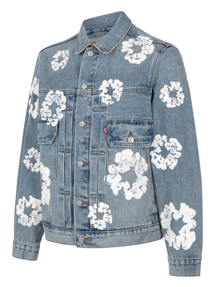 Vintage Jeansjacke Damen | Denim-Jacke mit Blumenprint