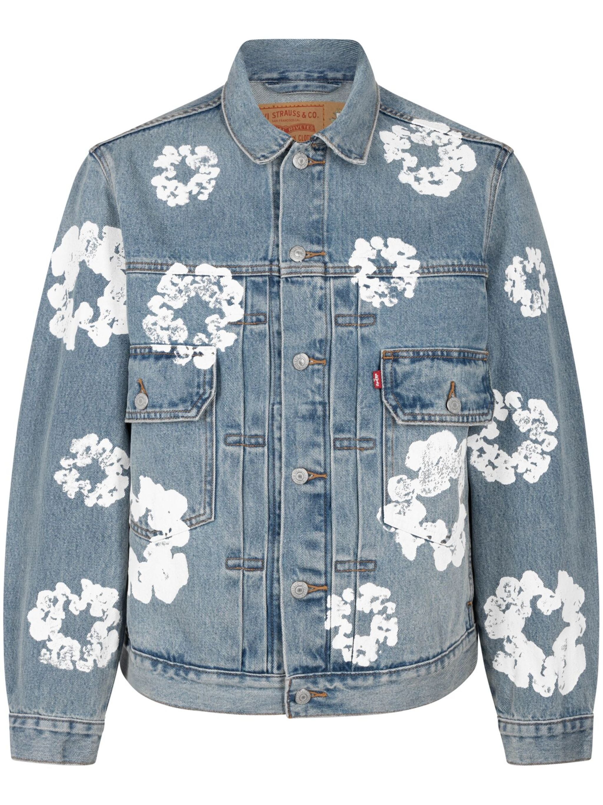 Vintage Jeansjacke Damen | Denim-Jacke mit Blumenprint