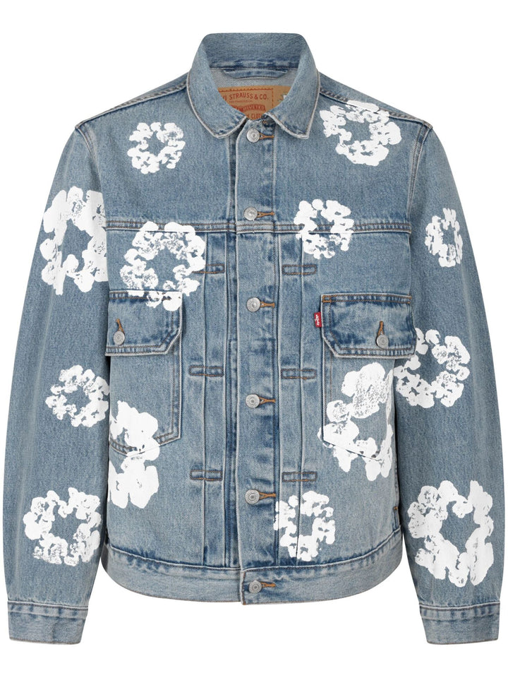 Vintage Jeansjacke Damen | Denim-Jacke mit Blumenprint