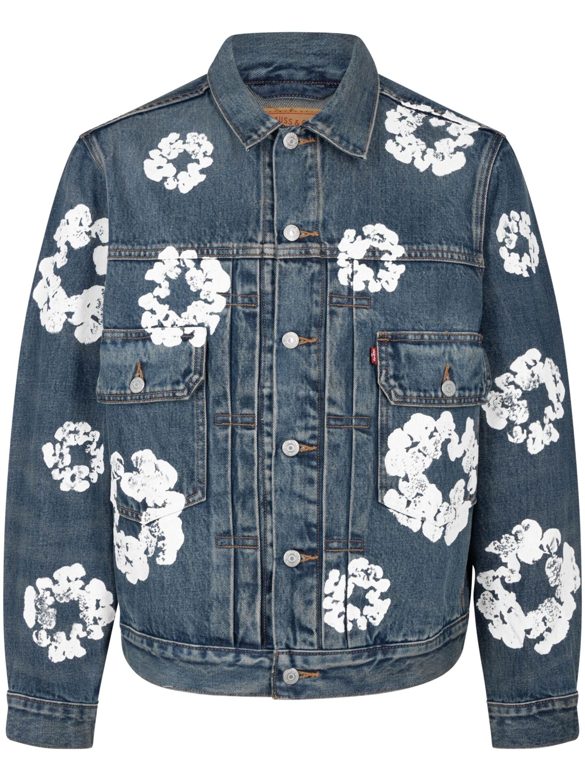Vintage Jeansjacke Damen | Denim-Jacke mit Blumenprint