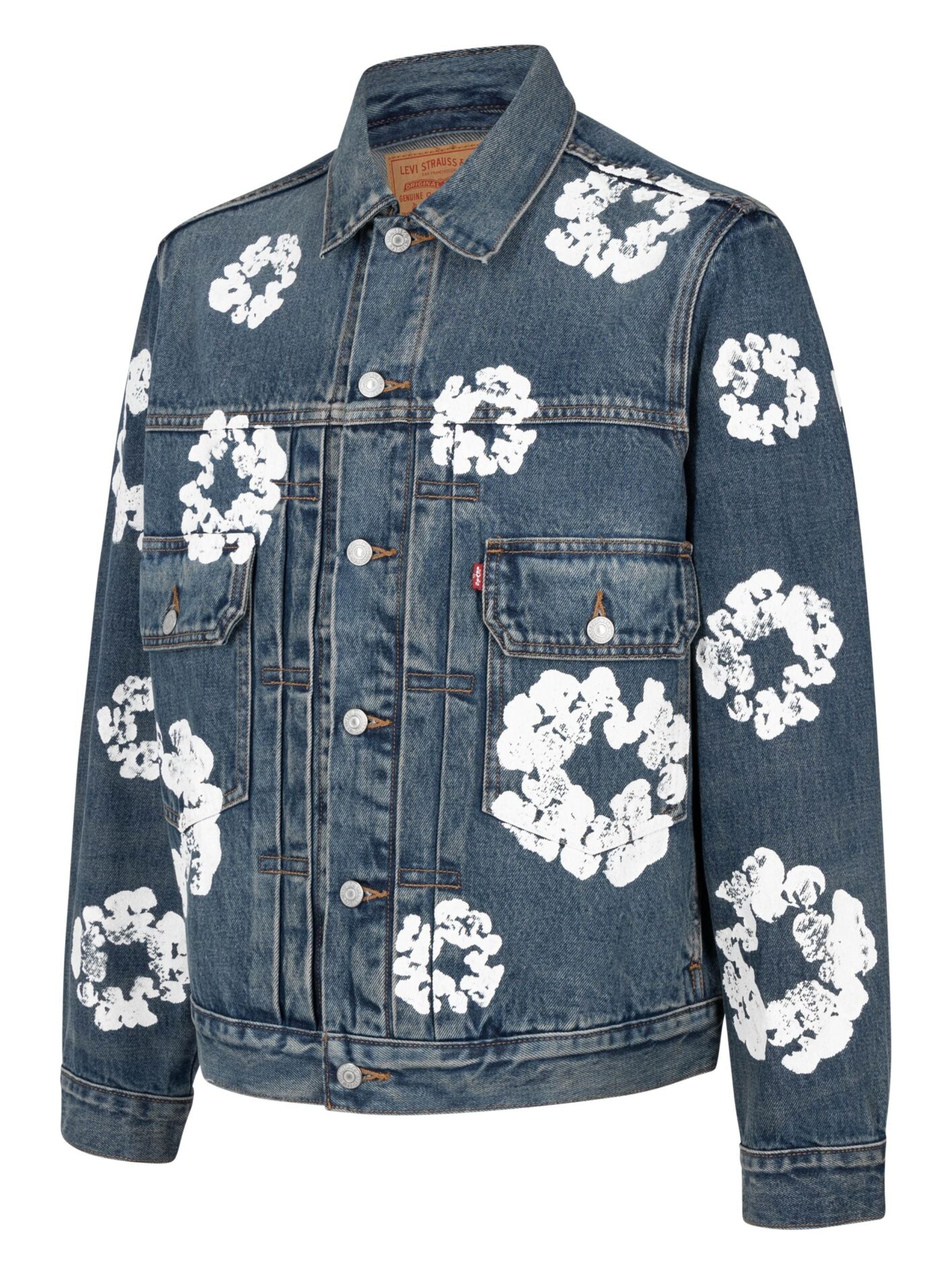 Vintage Jeansjacke Damen | Denim-Jacke mit Blumenprint