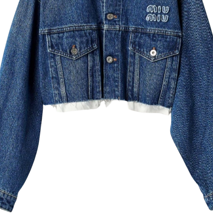 Kurze Jeansjacke Damen | Cropped Denim mit Logo-Stickerei