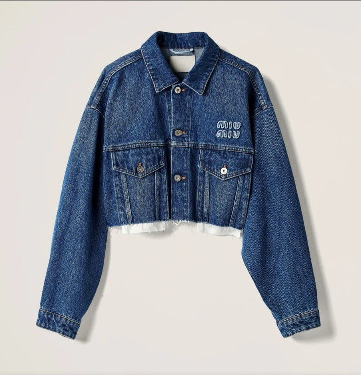 Kurze Jeansjacke Damen | Cropped Denim mit Logo-Stickerei