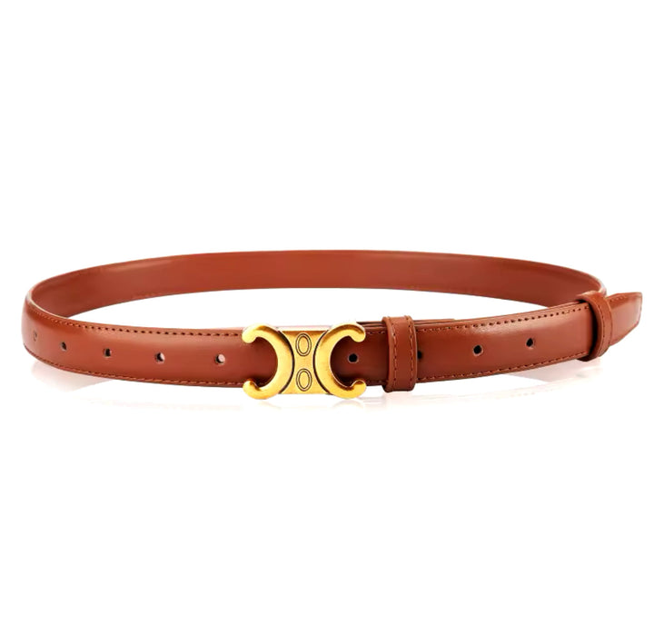 Schmaler Gürtel Damen | Schwarz & Braun mit eleganter Goldschnalle