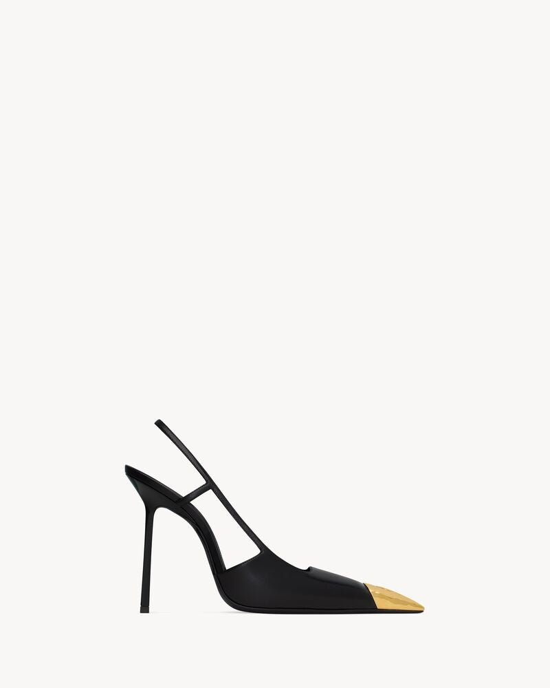 Slingback Pumps Damen | Schwarze High Heels mit Goldspitze