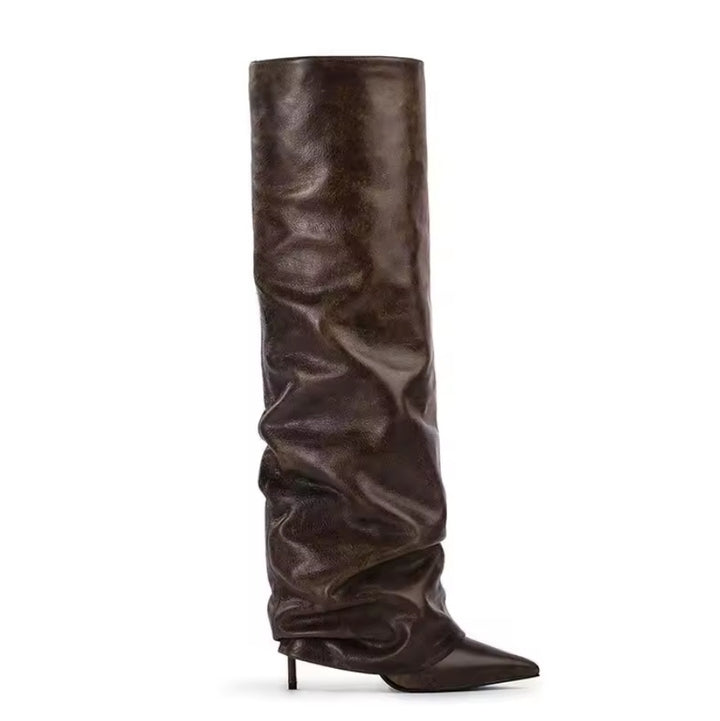 Kniehohe Stiefel Damen | Braun & Schwarz mit hohem Absatz & Spitze