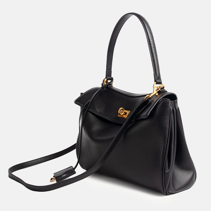 Elegante Handtasche Damen | Schwarz mit goldener Schnalle