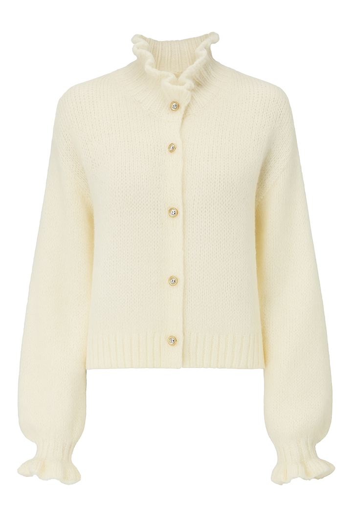 Ruffle Pearl Knit Cardigan | Cardigan mit Perlenknöpfen