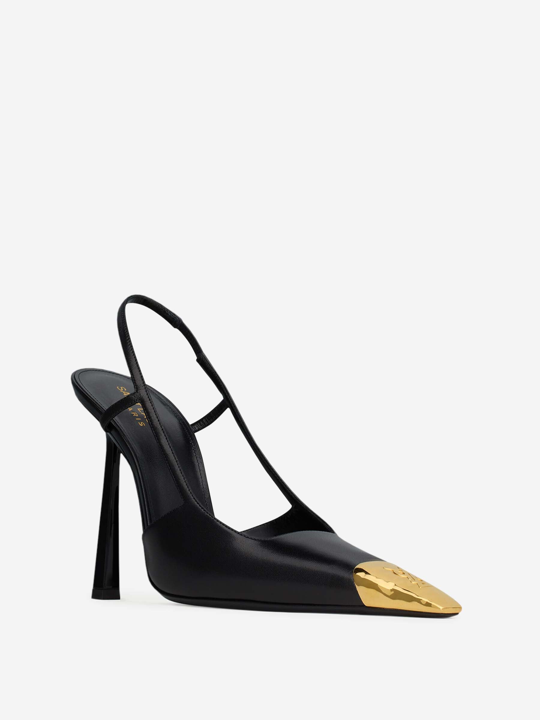 Slingback Pumps Damen | Schwarze High Heels mit Goldspitze